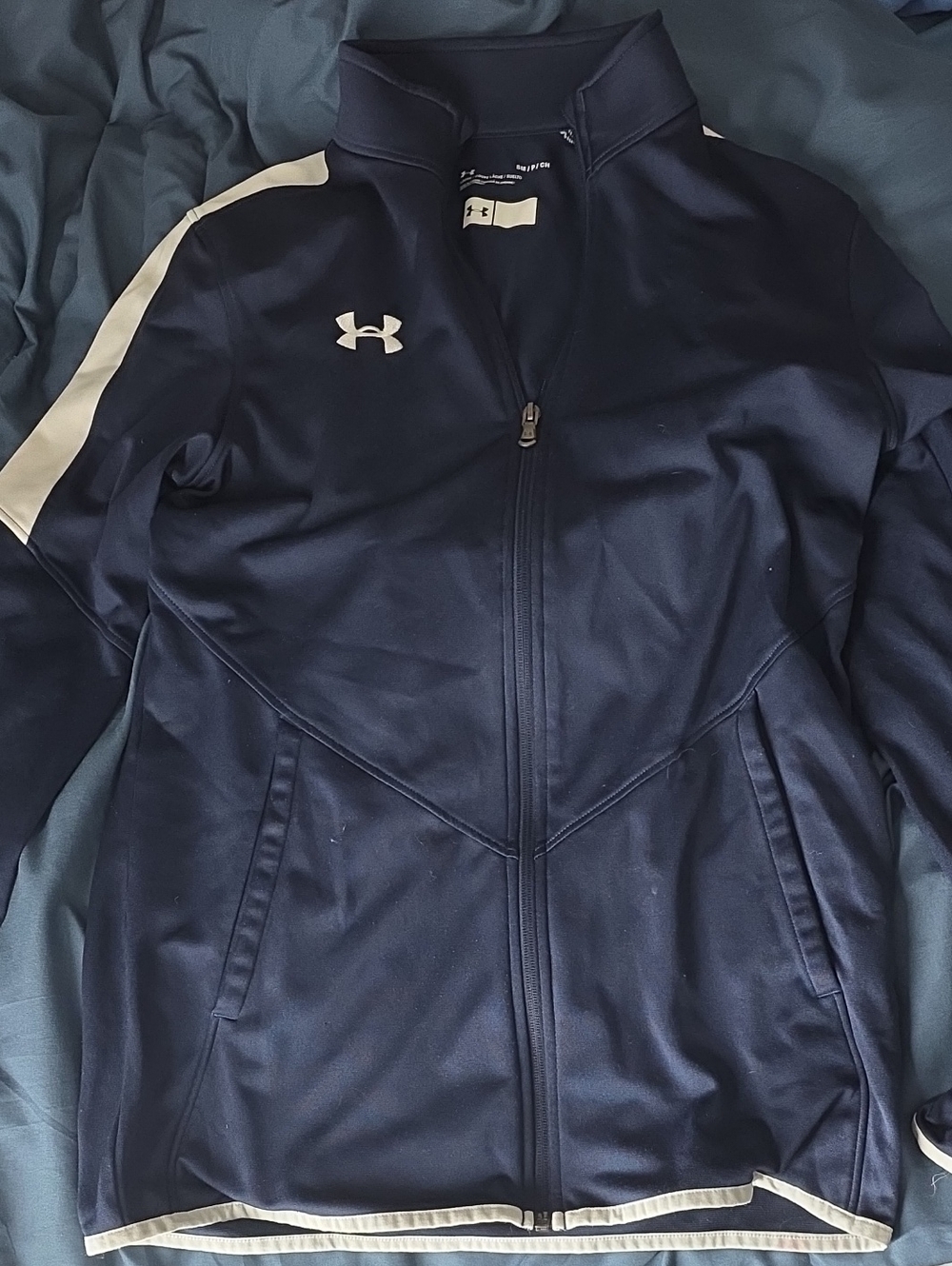 Under Armour Navy Bomber-Style Full-Zip Jacket with White Accents